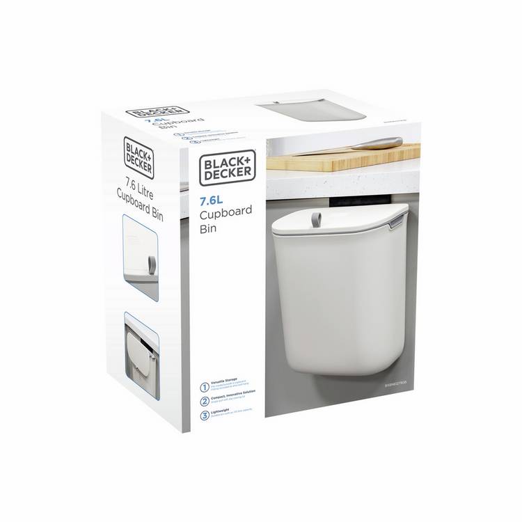 Black+Decker 7.6L white cupboard bin - British product