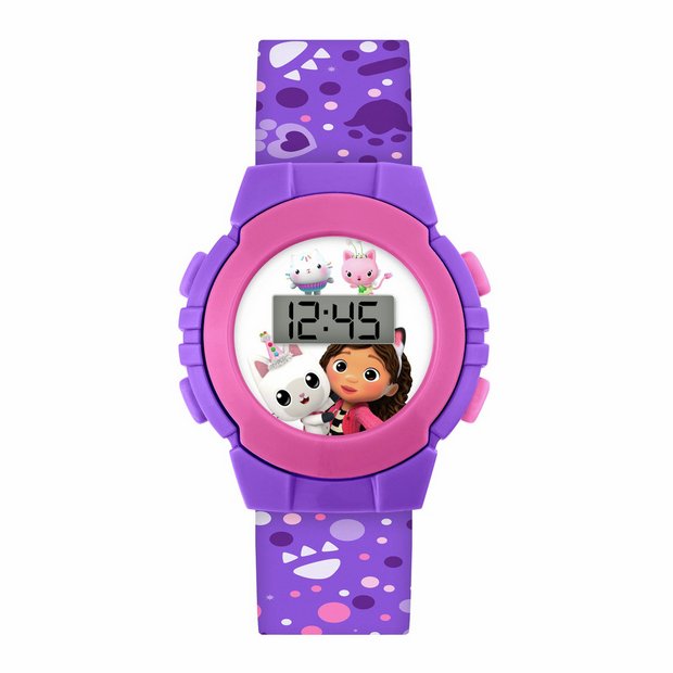 Gabby's Dollhouse kids digital watch with purple silicone strap, imported from the UK