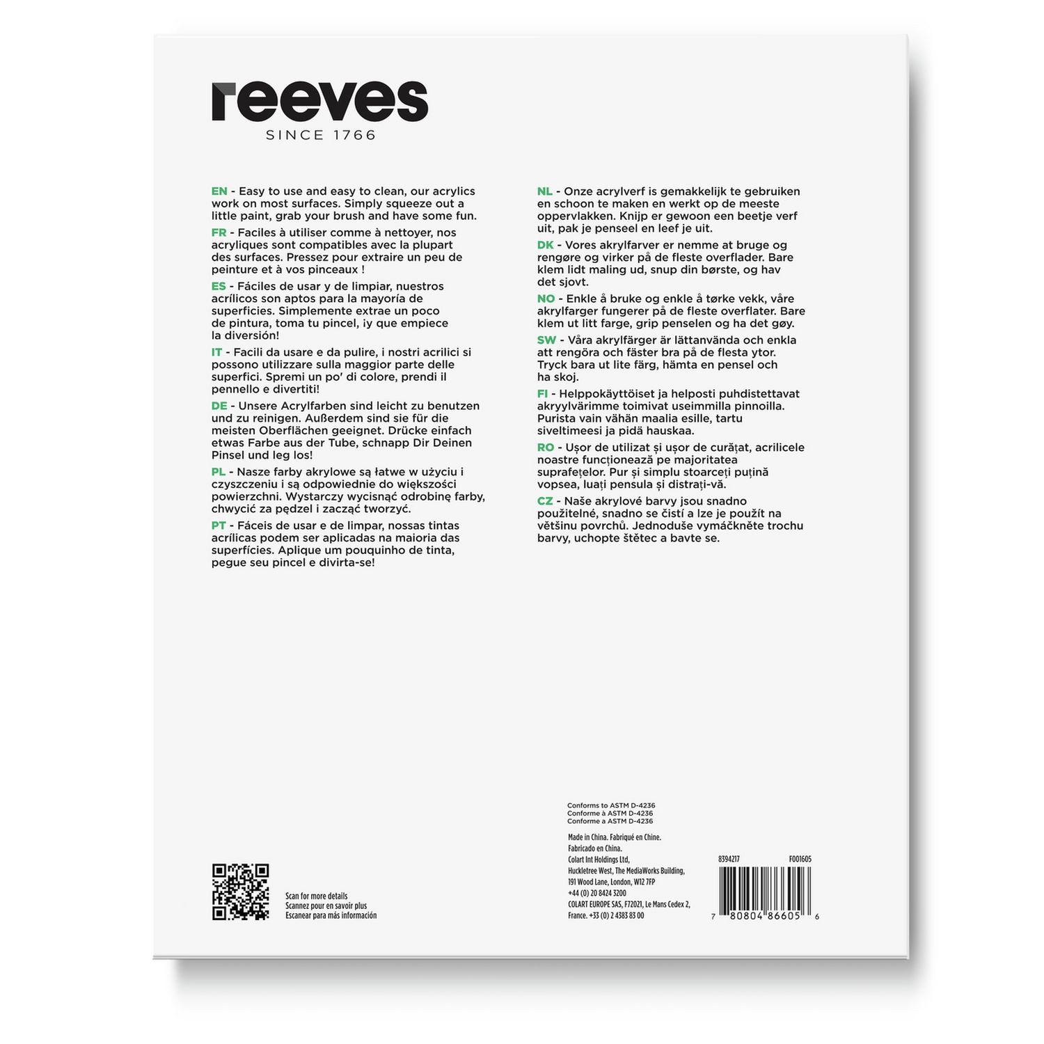 Reeves acrylic paint set 10 tubes 75ml, UK version