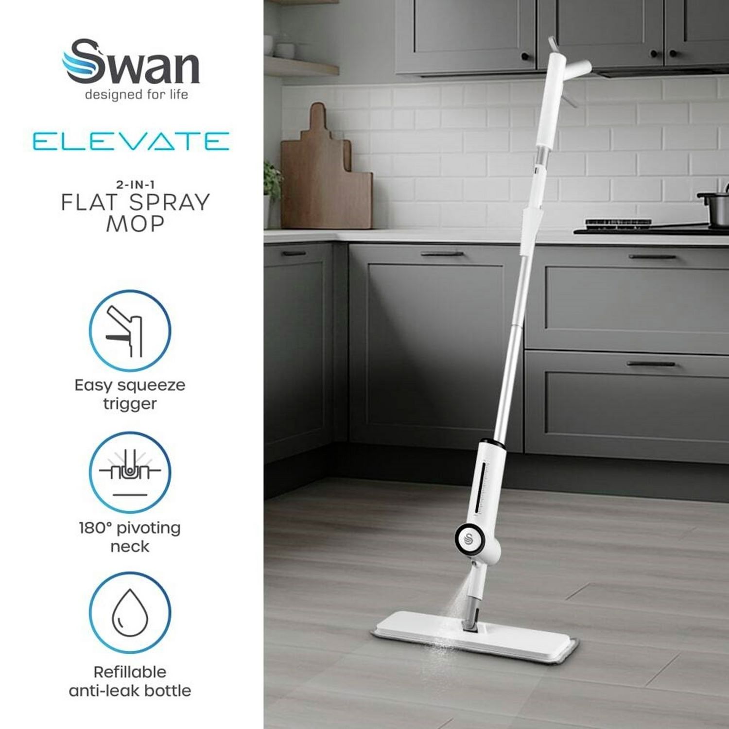 Swan 2-in-1 spray mop for hard floors, imported from the UK