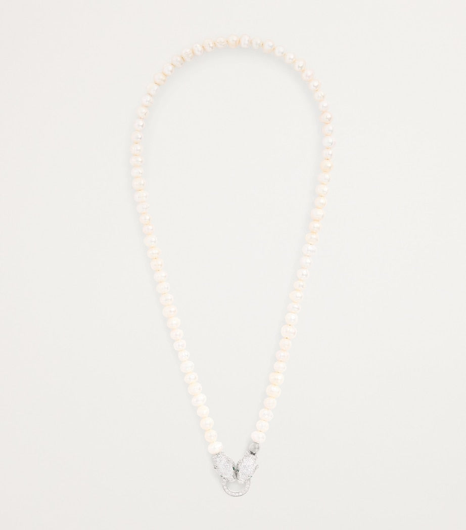 Nialaya Jewelry pearl panther head necklace 51cm, imported from the UK