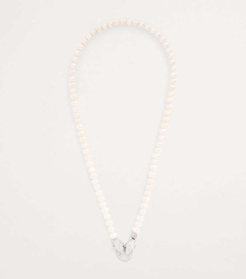 Nialaya Jewelry pearl panther head necklace 51cm, imported from the UK