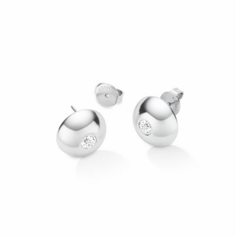 Rosefield stainless steel solitaire stud earrings with crystal stone (British brand)