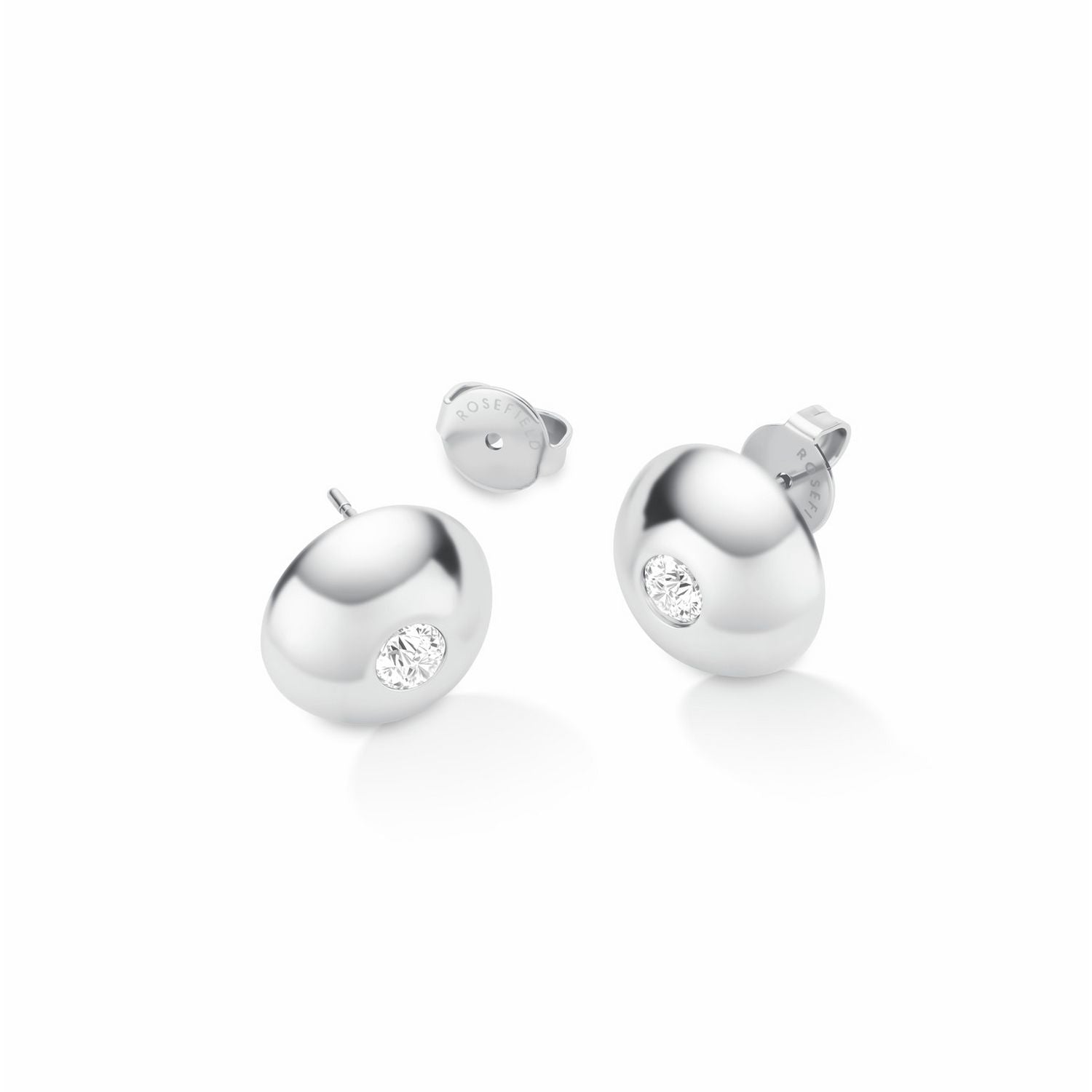 Rosefield stainless steel solitaire stud earrings with crystal stone (British brand)