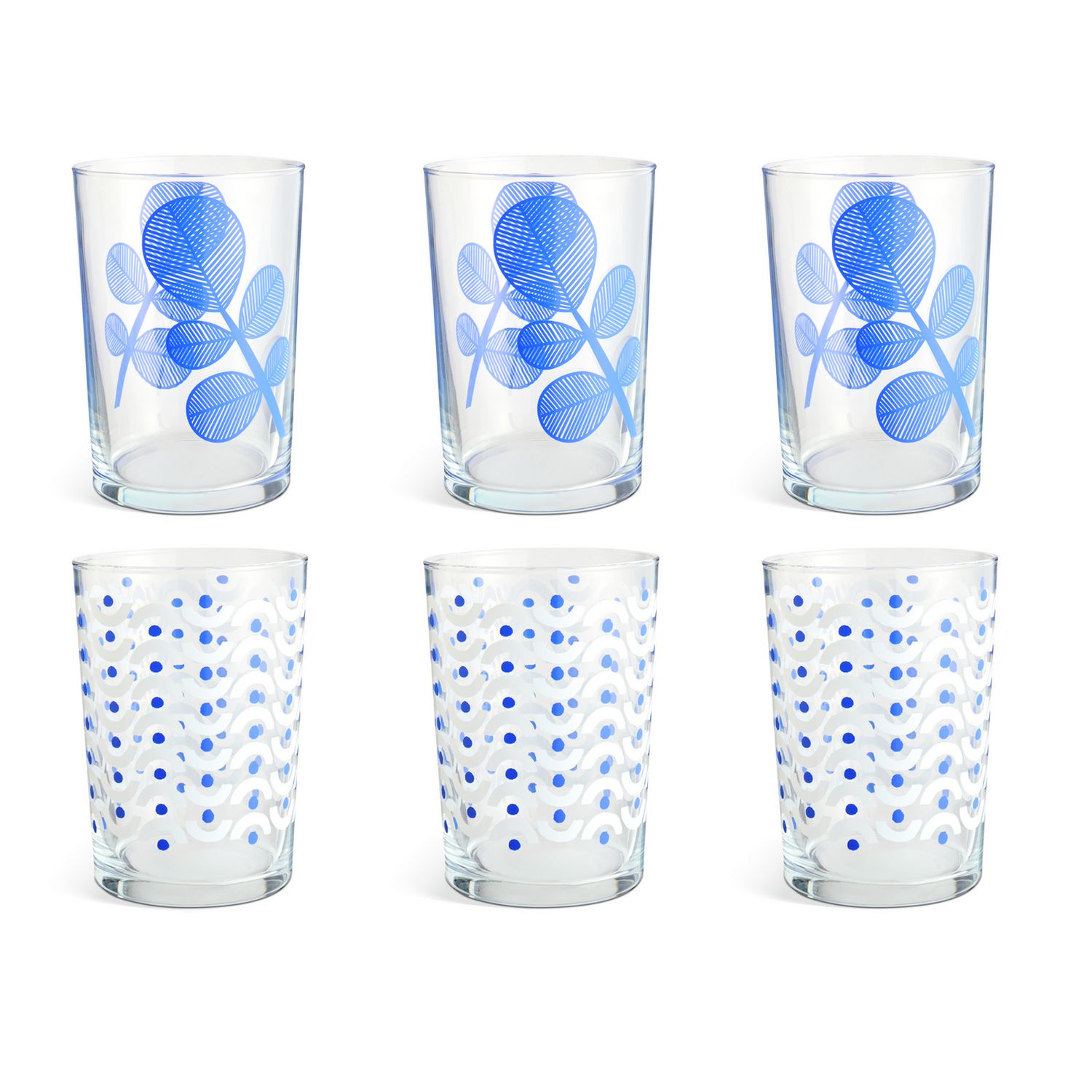 Habitat hi-ball glasses blue leaf design set of 6, imported from the UK