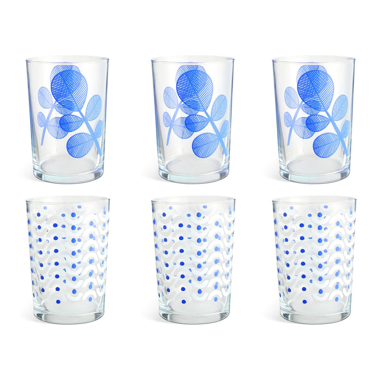 Habitat hi-ball glasses blue leaf design set of 6, imported from the UK