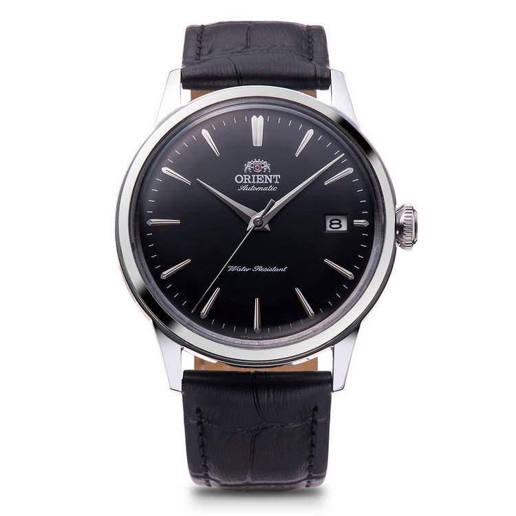 Orient Bambino automatic watch black dial 38mm leather strap, UK version