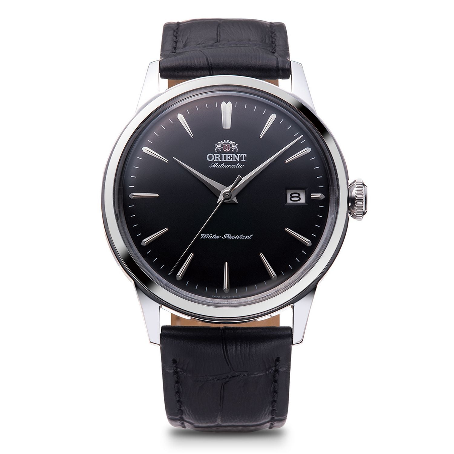 Orient Bambino automatic watch black dial 38mm leather strap, UK version