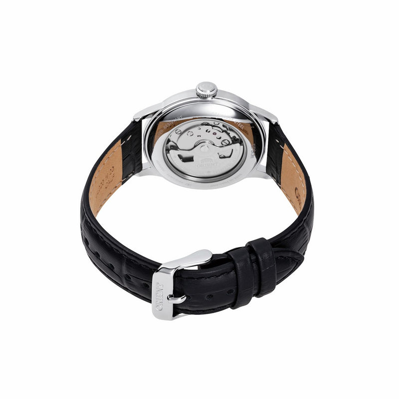 Orient Bambino automatic watch black dial 38mm leather strap, UK version