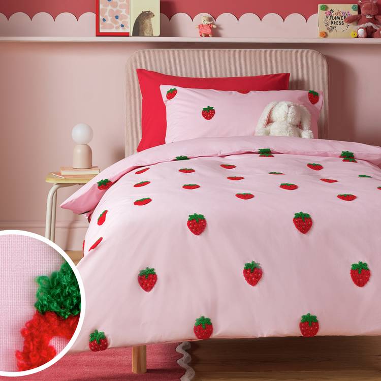 Argos Home kids strawberry pink tufted bedding set single, UK version