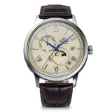 Orient Bambino sun and moon watch brown leather strap, imported from the UK
