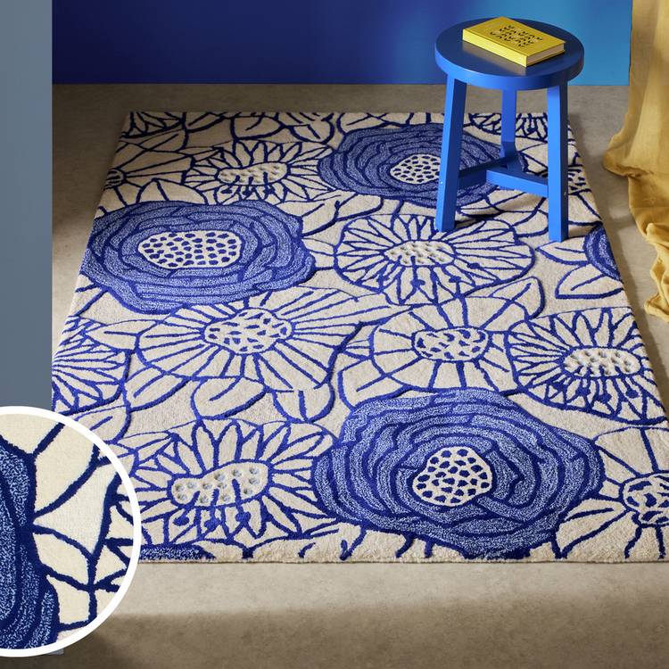 Habitat Scandi floral blue rug 120x170cm, UK version