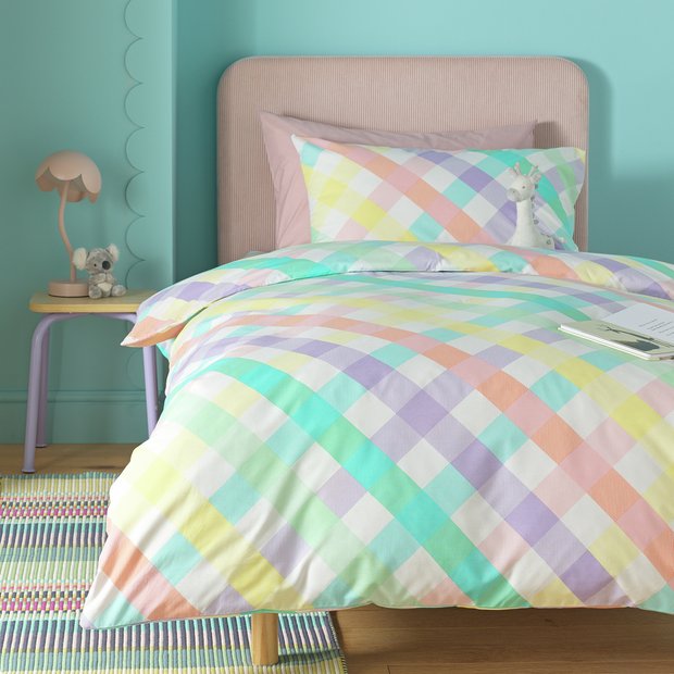Argos Home gingham brights bedding set single (British brand)