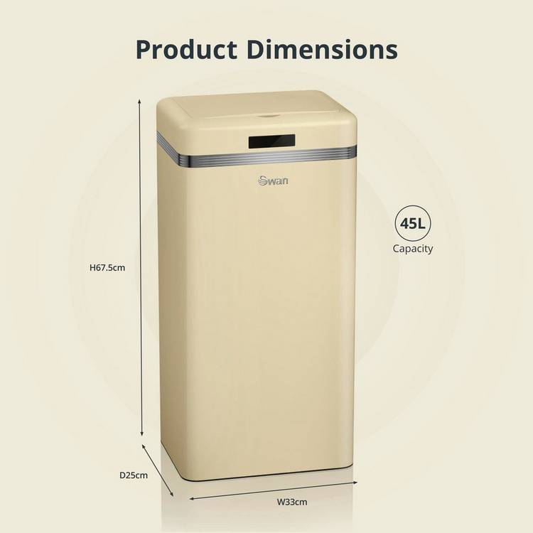 Swan retro sensor bin 45L cream, UK version