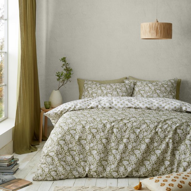 Pineapple Elephant double duvet set floral olive, UK version