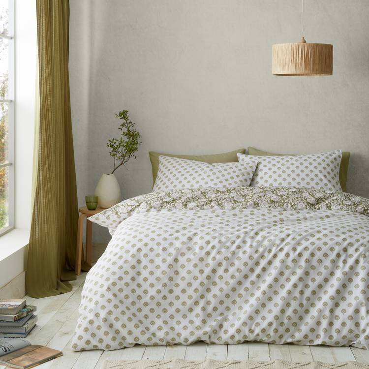 Pineapple Elephant double duvet set floral olive, UK version