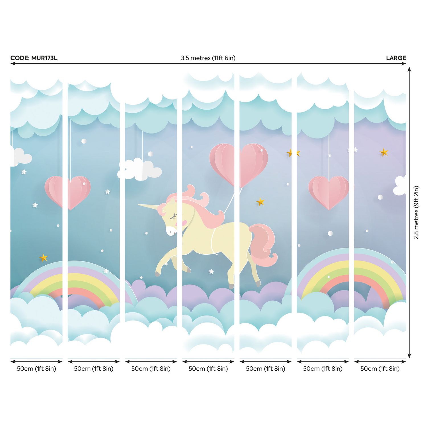 Origin Murals unicorn dream pastel wall mural roll, UK version
