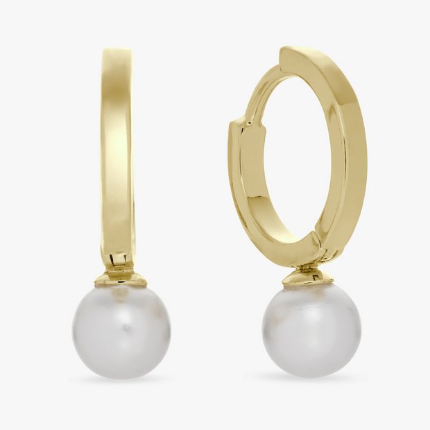 Revere gold plated pearl drop hoop earrings, UK version