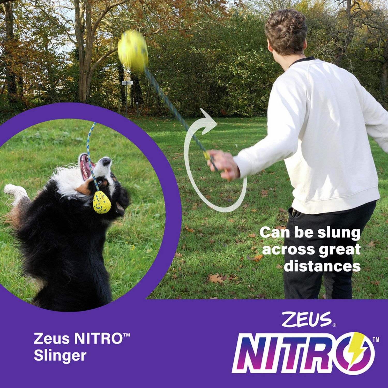 Zeus Nitro weighted slinger dog toy with rope, yellow (British brand)