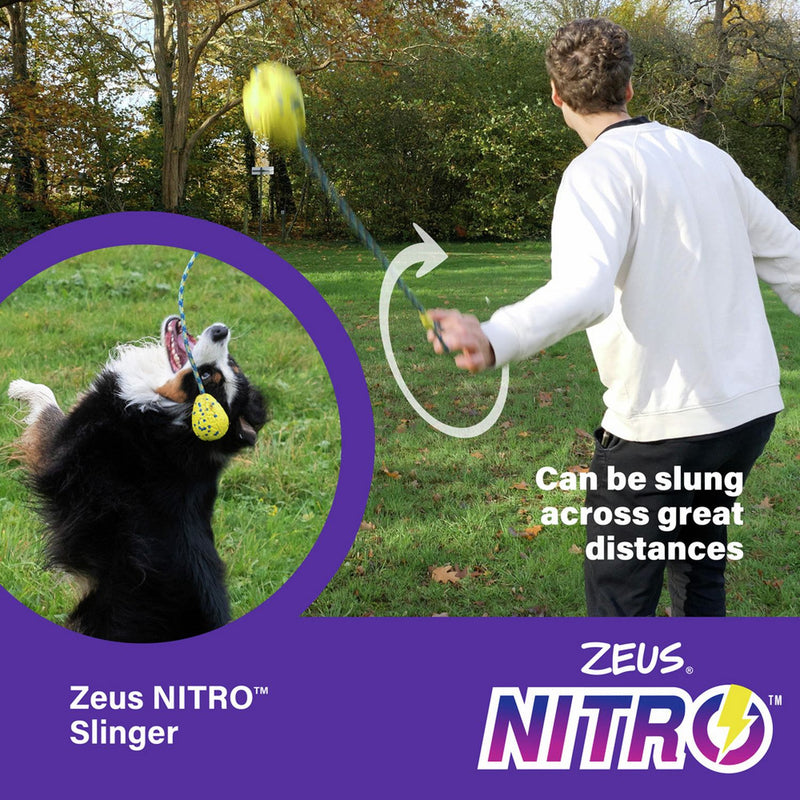 Zeus Nitro weighted slinger dog toy with rope, yellow (British brand)