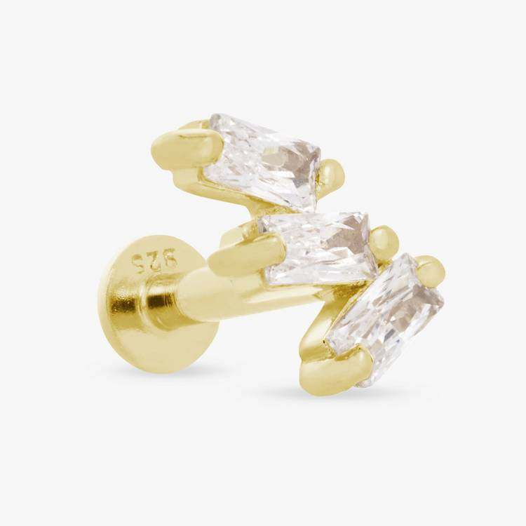 Revere baguette trilogy flatback earring in silver, imported from the UK