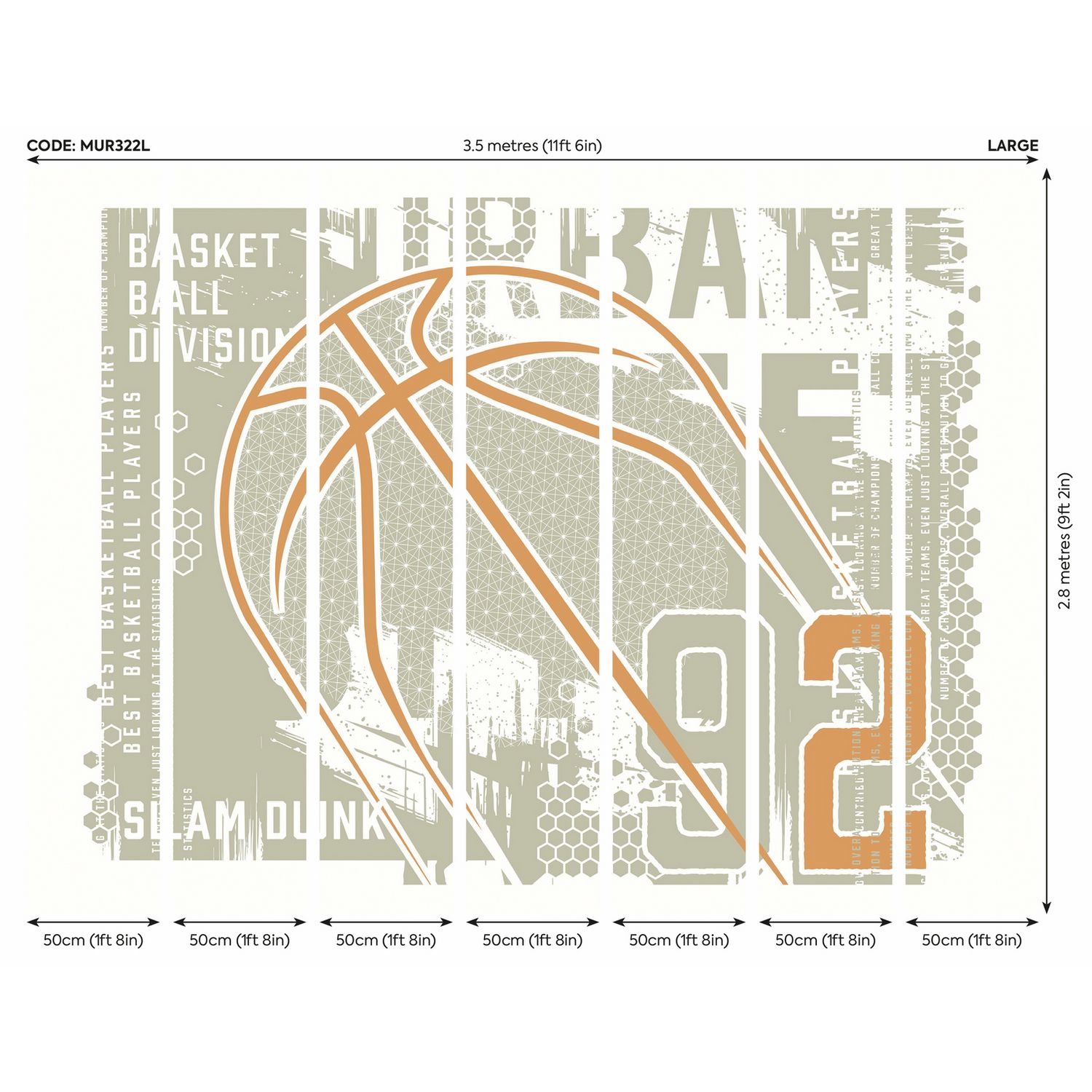 Origin Murals basketball wall mural grey abstract design imported from the UK