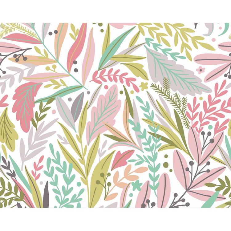 Origin Murals patterned leaves wall mural olive blush, UK version