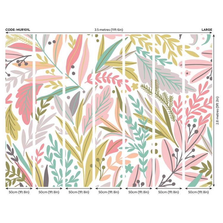 Origin Murals patterned leaves wall mural olive blush, UK version