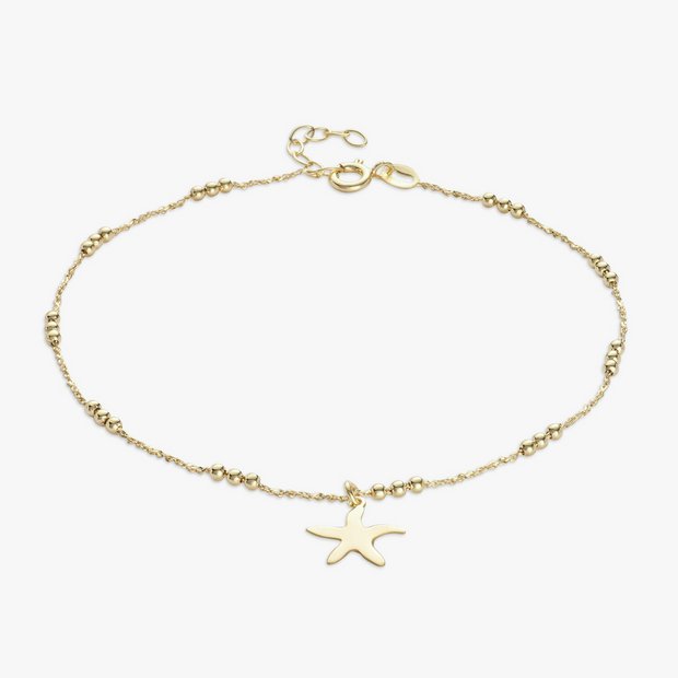 Revere 9ct gold plated starfish anklet 25.5cm (British brand)