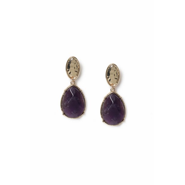 Freedom purple stone gold tone drop earrings - British product
