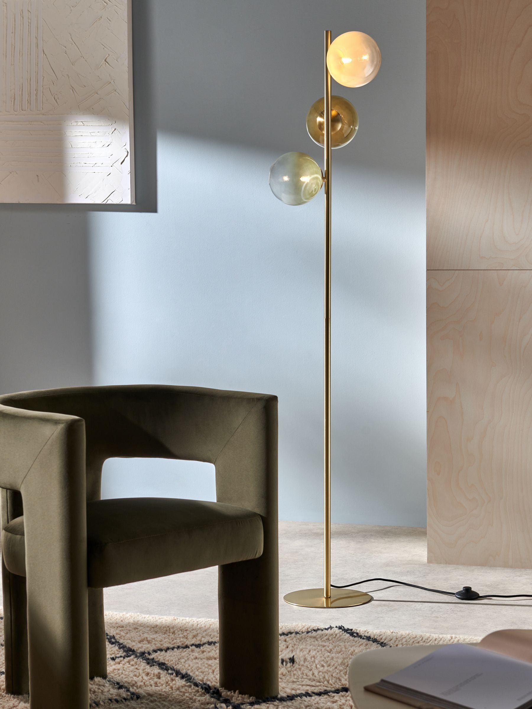 MADE.COM brass green ombre globe floor lamp, UK version
