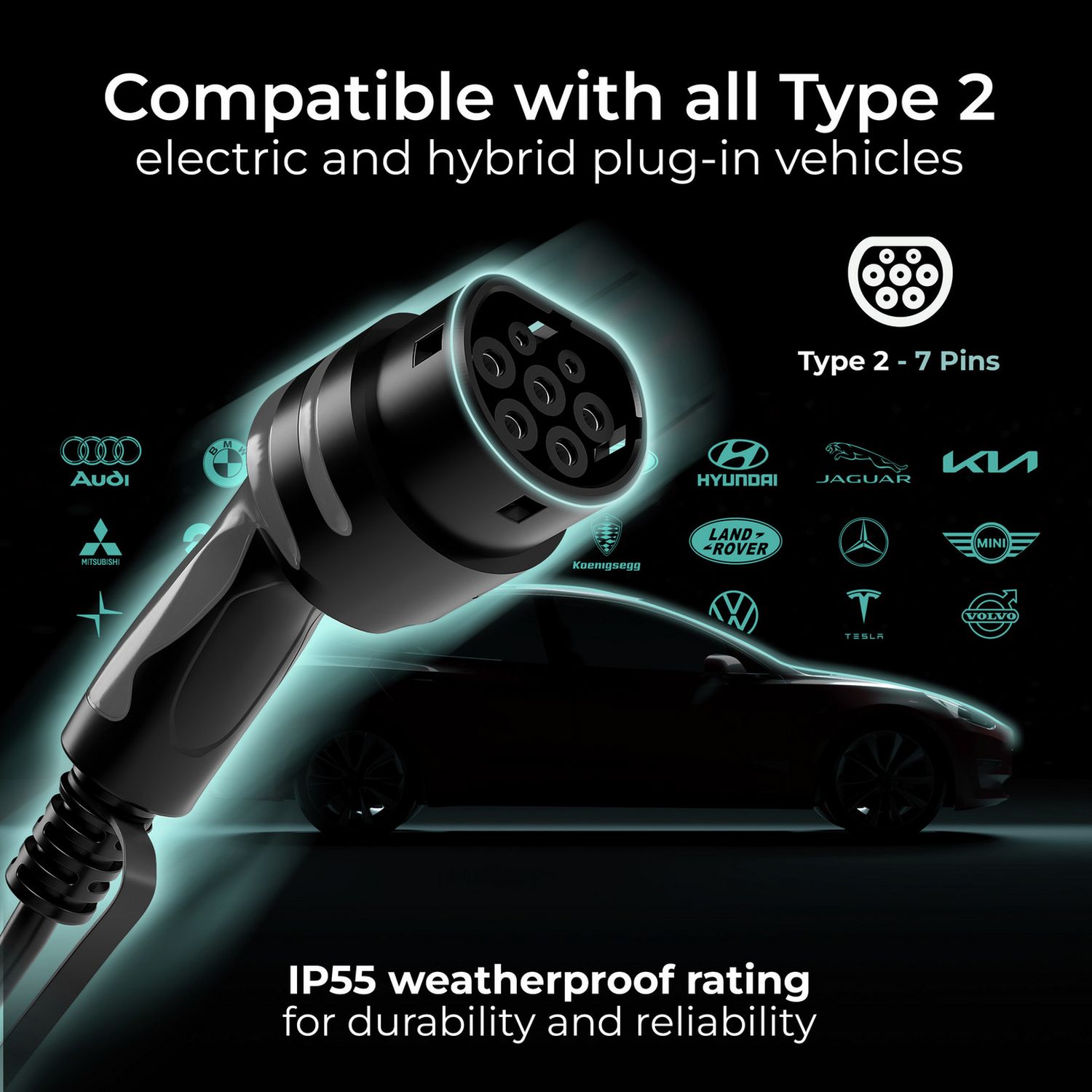 Masterplug EV charger Type 2 7.4kW 5m - British product