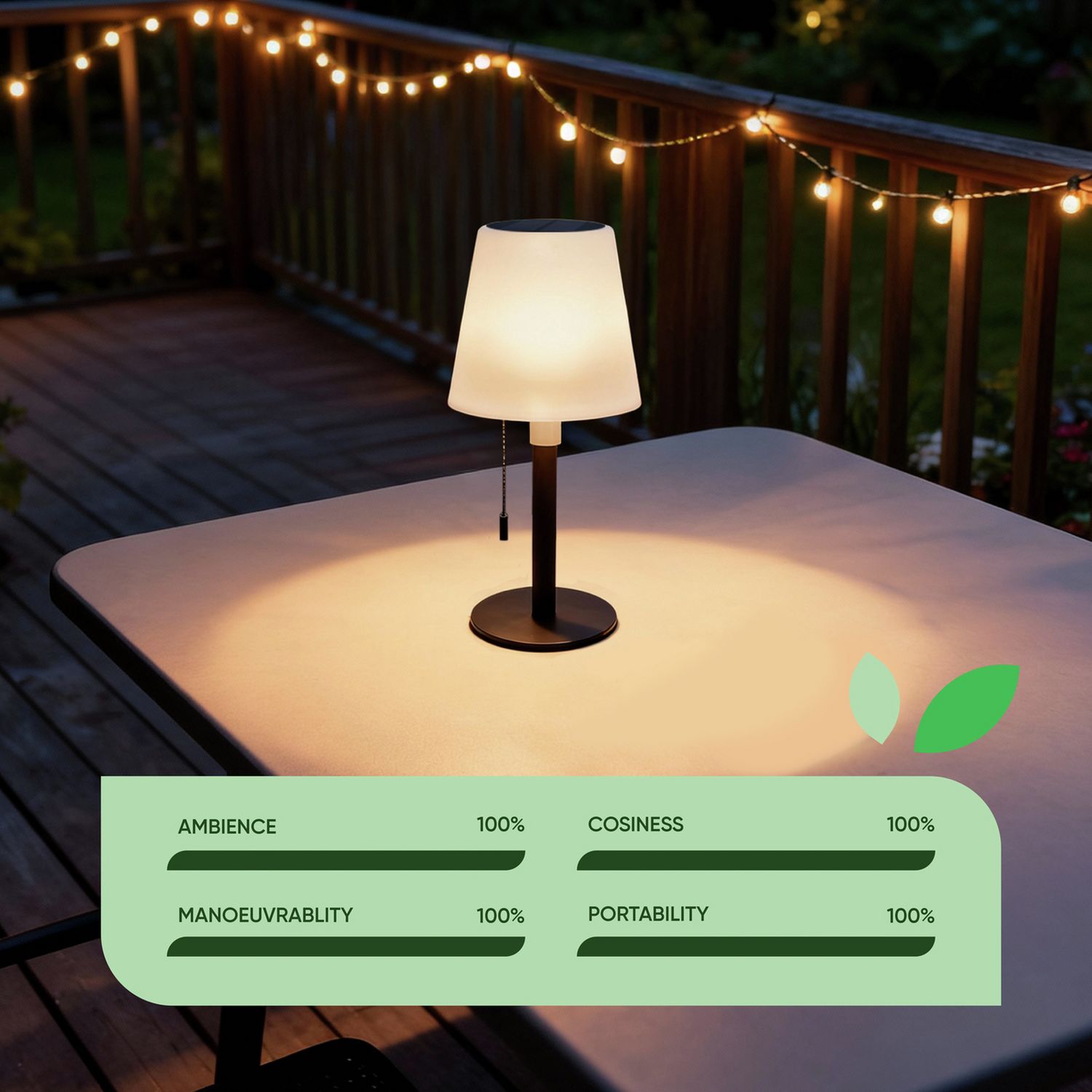 Streetwize white solar table lamp 26cm tall - British product
