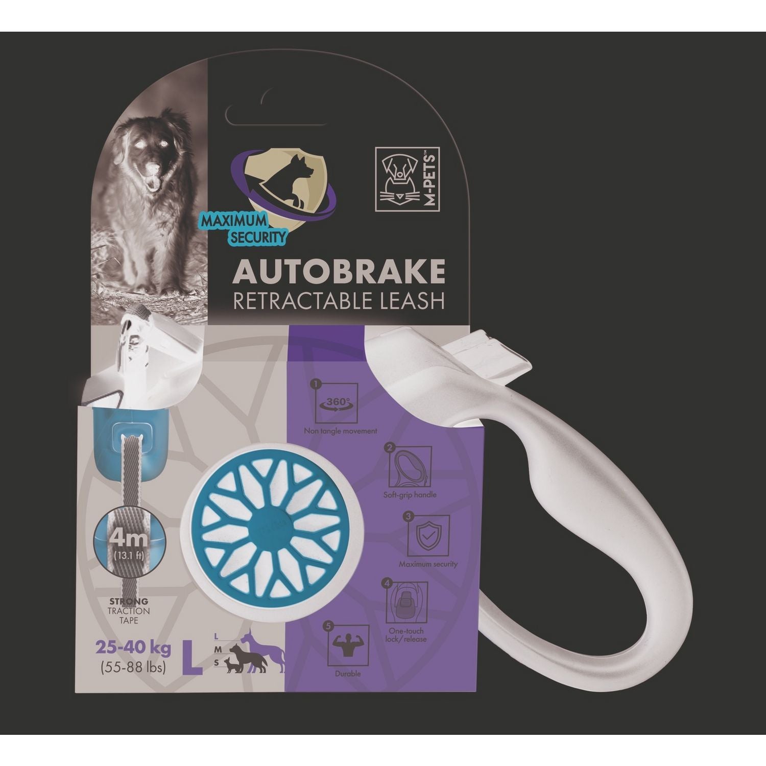 M-PETS Autobrake Retractable Dog Lead Large, imported from the UK