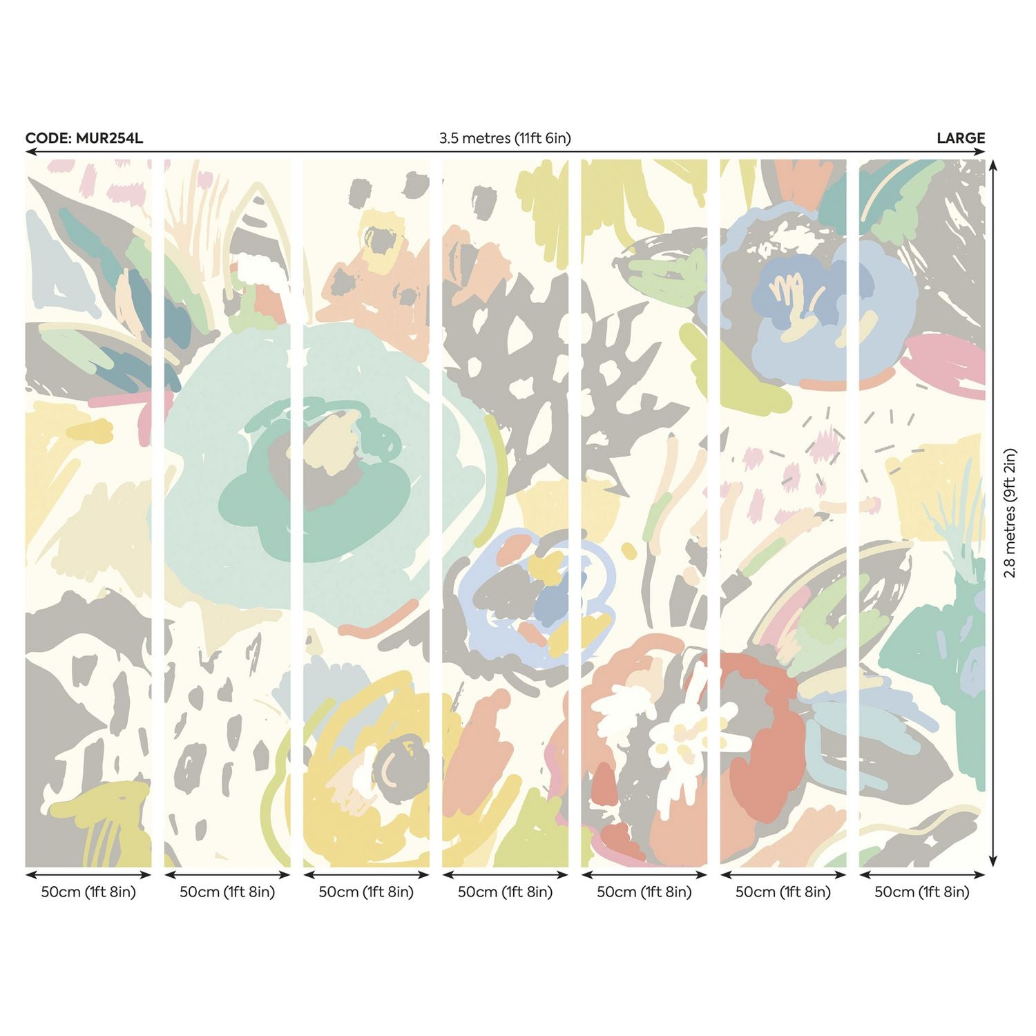 Origin Murals abstract floral pastel blue wall mural, imported from the UK