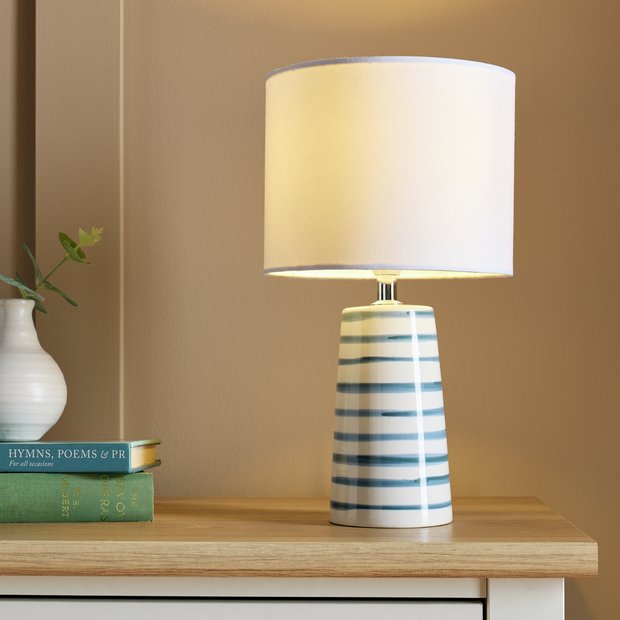 Argos Home table lamp white blue striped 31cm, imported from the UK