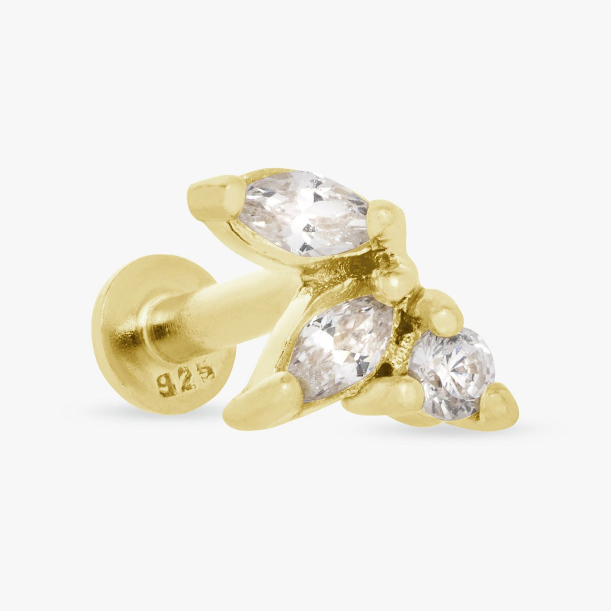 Revere gold plated sterling silver 3 stone flatback earring (British brand)