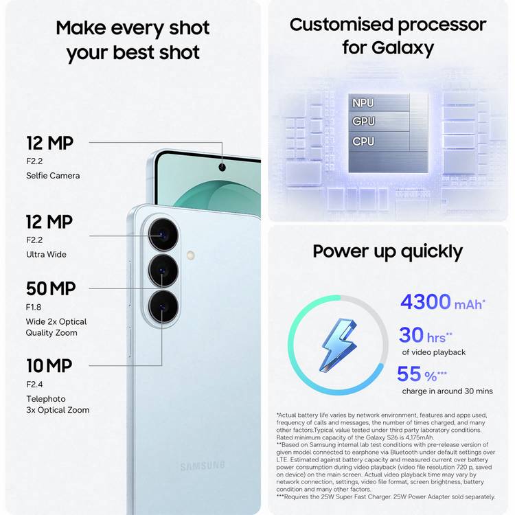 Samsung Galaxy S26 SIM Free AI phone 512GB blue - British product