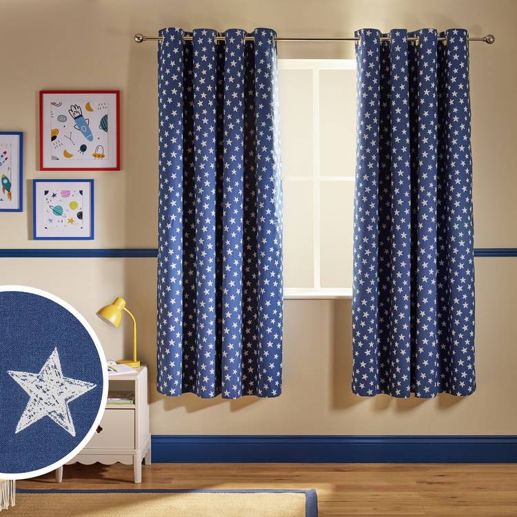 Argos Home blue star blackout curtains 168x137cm, imported from the UK