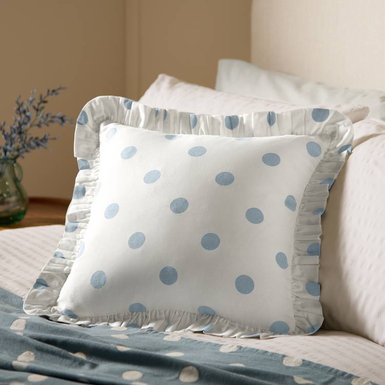 Argos Home polka dot blue ruffle cushion 43x43cm - British product