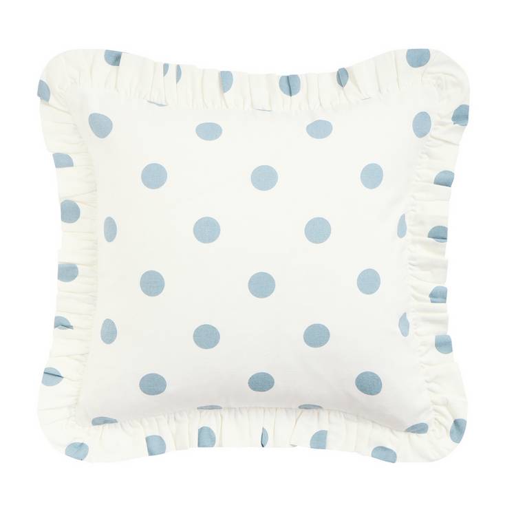 Argos Home polka dot blue ruffle cushion 43x43cm - British product