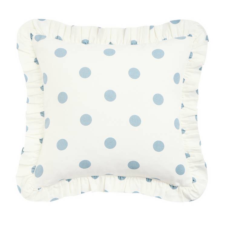 Argos Home polka dot blue ruffle cushion 43x43cm - British product