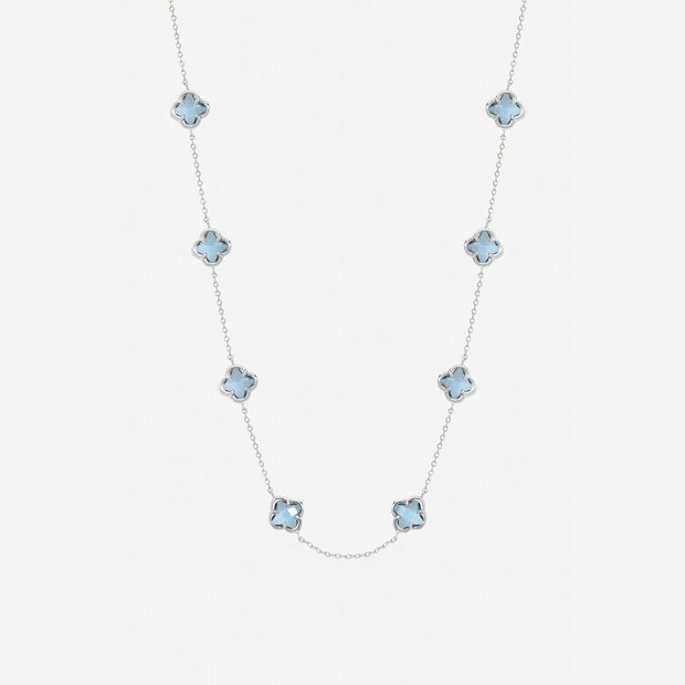 Inicio sterling silver sapphire clover necklace 16 inch, UK version