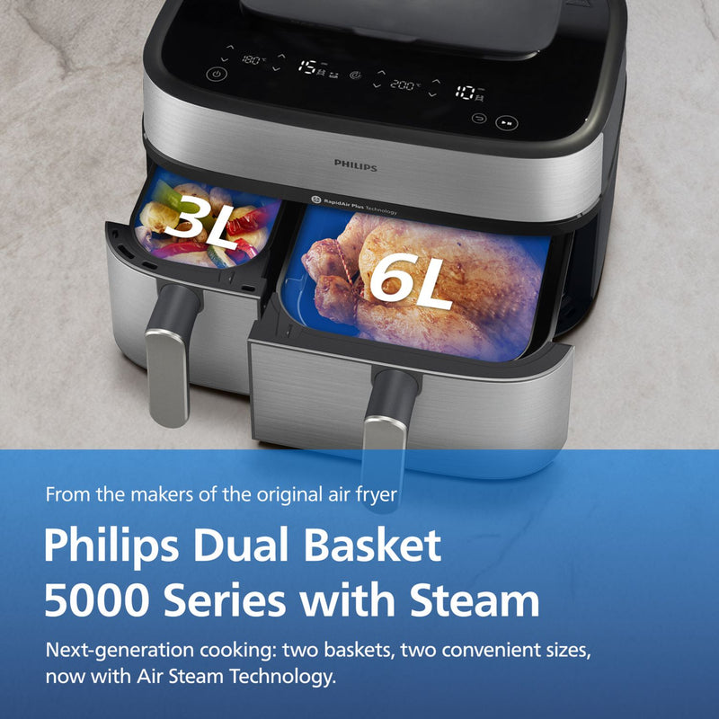 Philips 5000 Series dual basket steam air fryer, imported from the UK