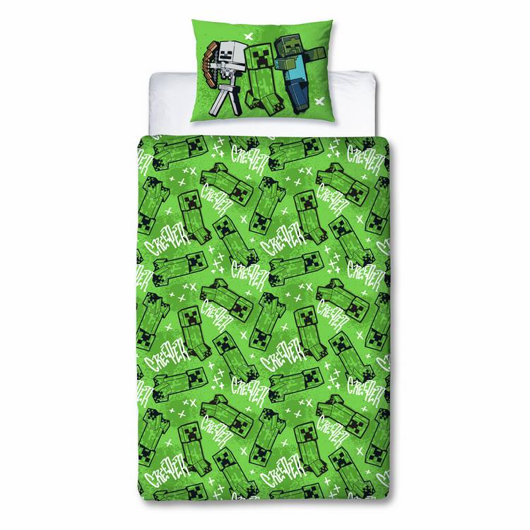 Minecraft kids grey bedding set single duvet cover pillowcase - British product