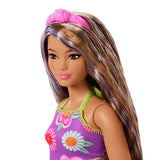 Barbie Fashionista doll with purple hair and floral outfit, imported from the UK