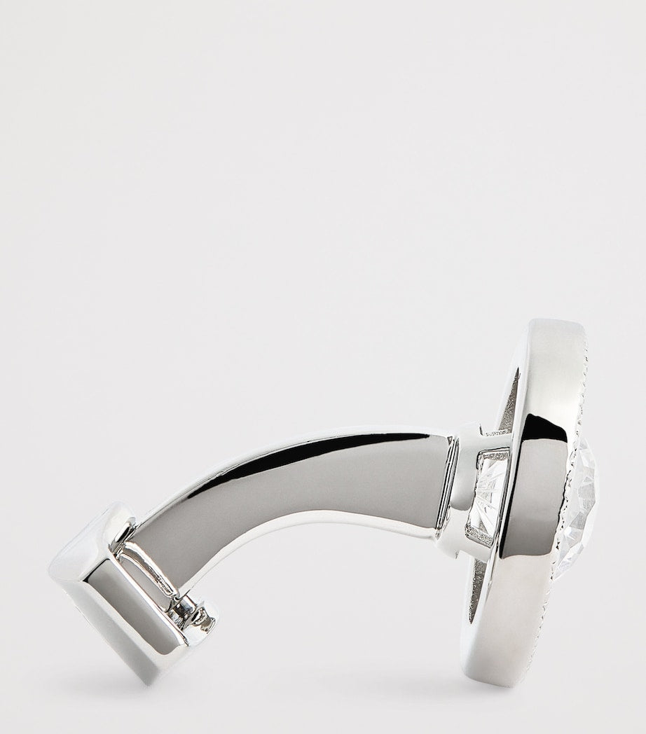 Tateossian rhodium-plated cubic zirconia halo round cufflinks (British brand)