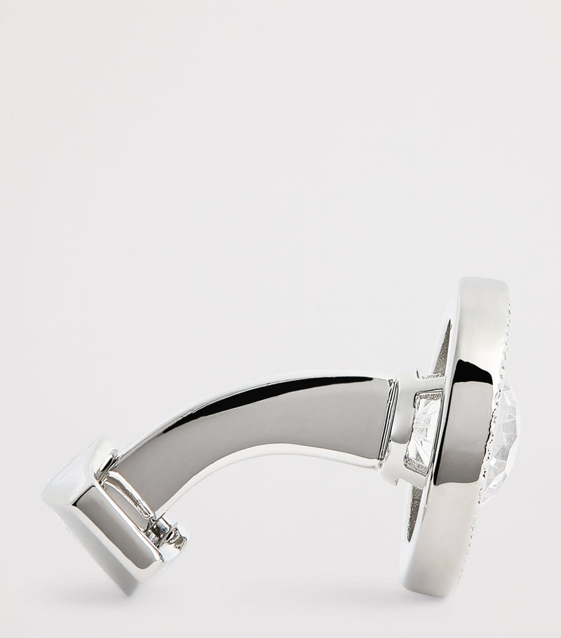 Tateossian rhodium-plated cubic zirconia halo round cufflinks (British brand)