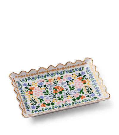 Harrods Porcelain Wildwood Catchall Tray with Floral Design and Gilded Trim- Buy online at McGrocer