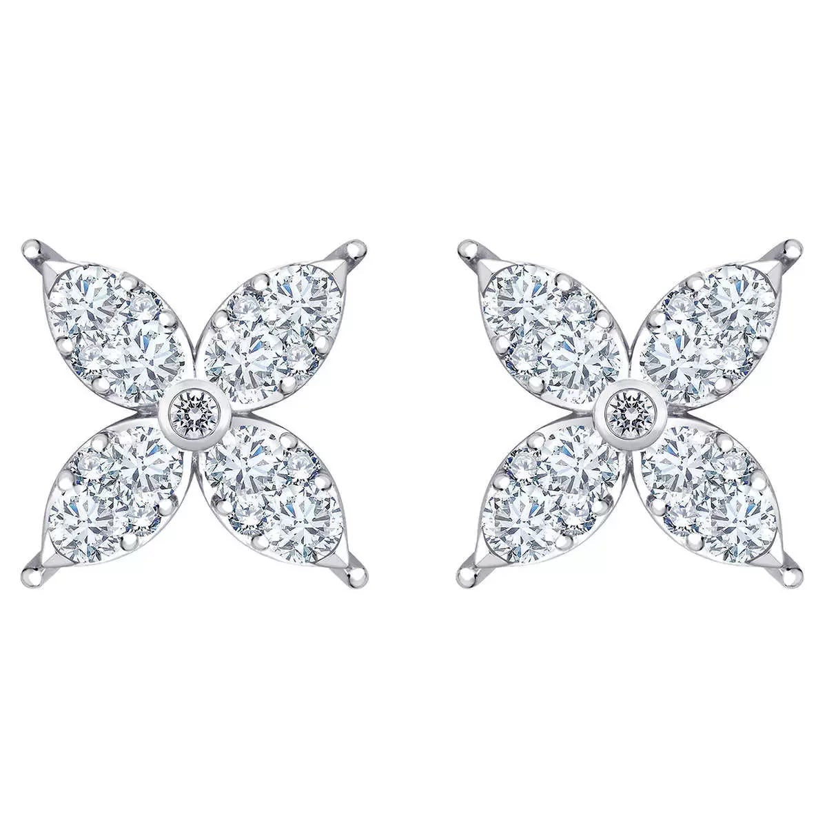Costco diamond flower stud earrings round brilliant cut 0.90ctw 14ct white gold, UK version